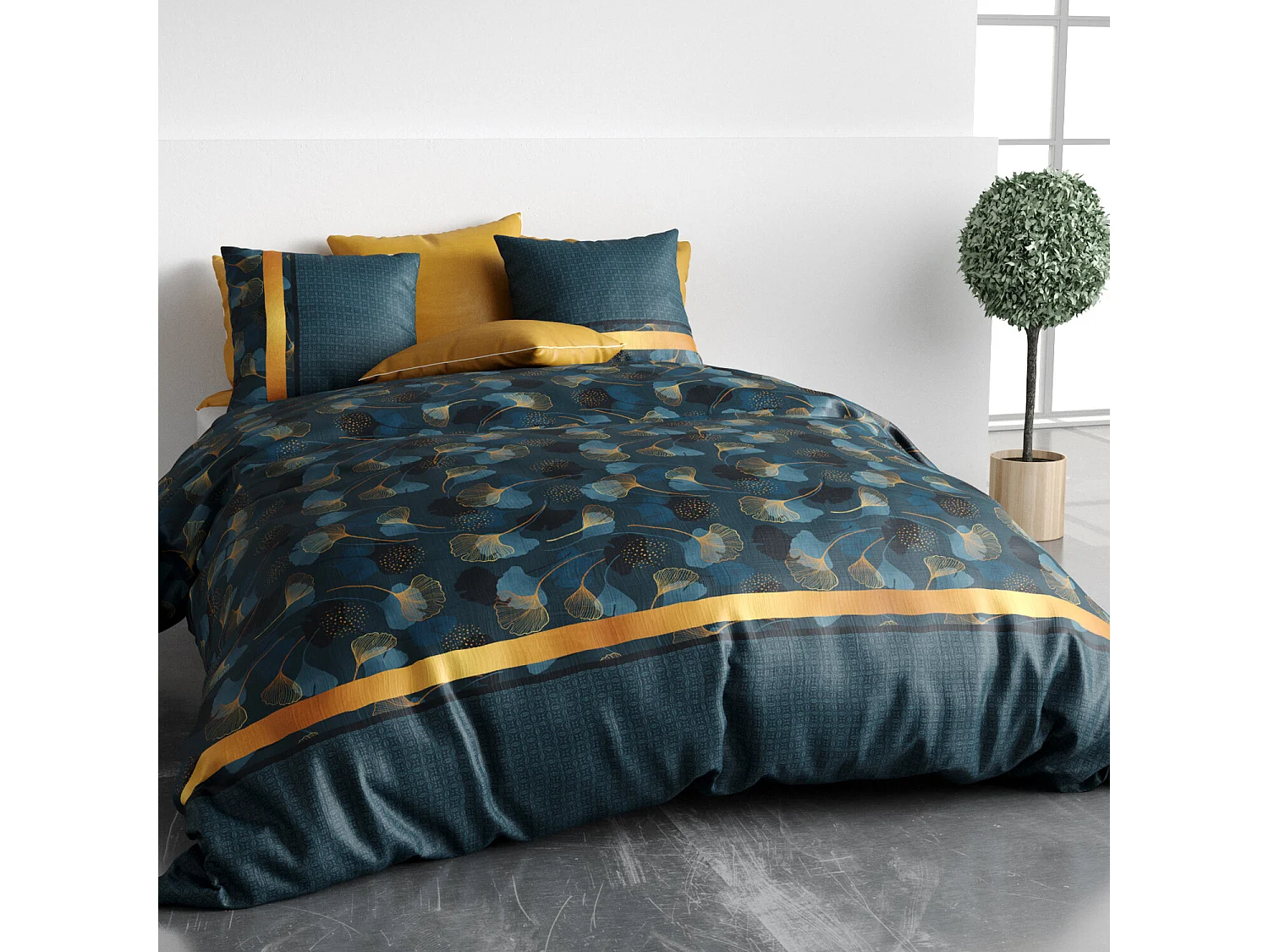Parure Housse De Couette Ginko 100% Coton Imprimée