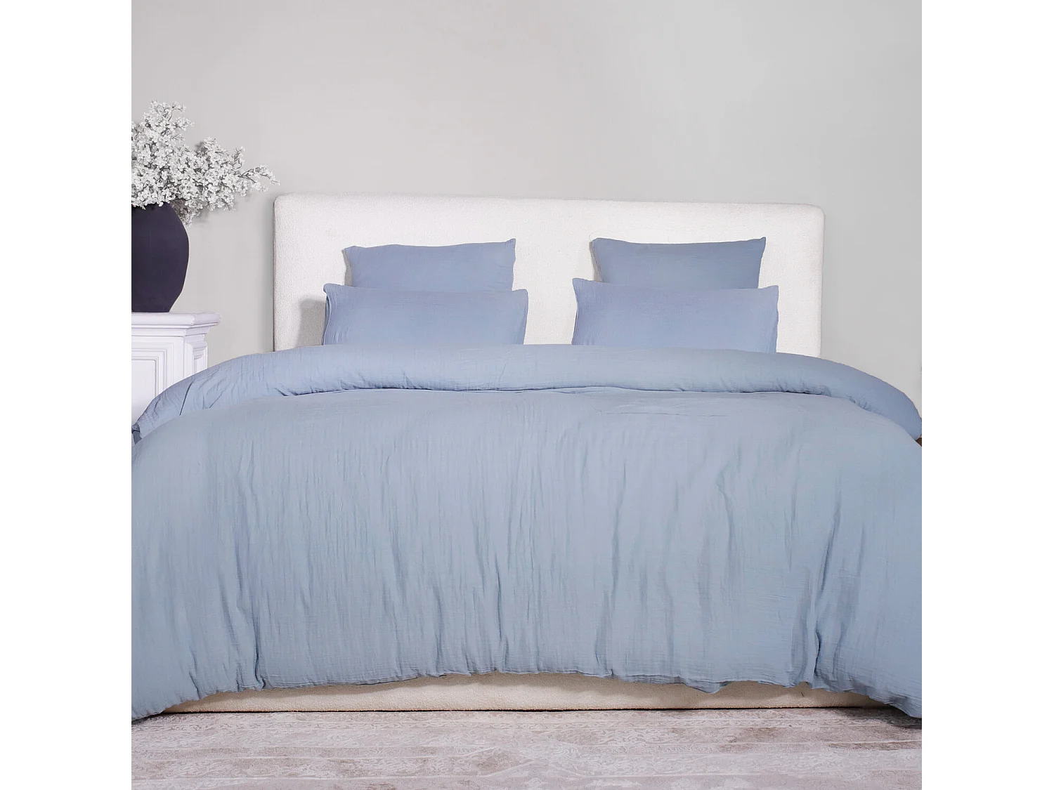 Parure Housse De Couette 100% Gaze De Coton Bleu Givrée