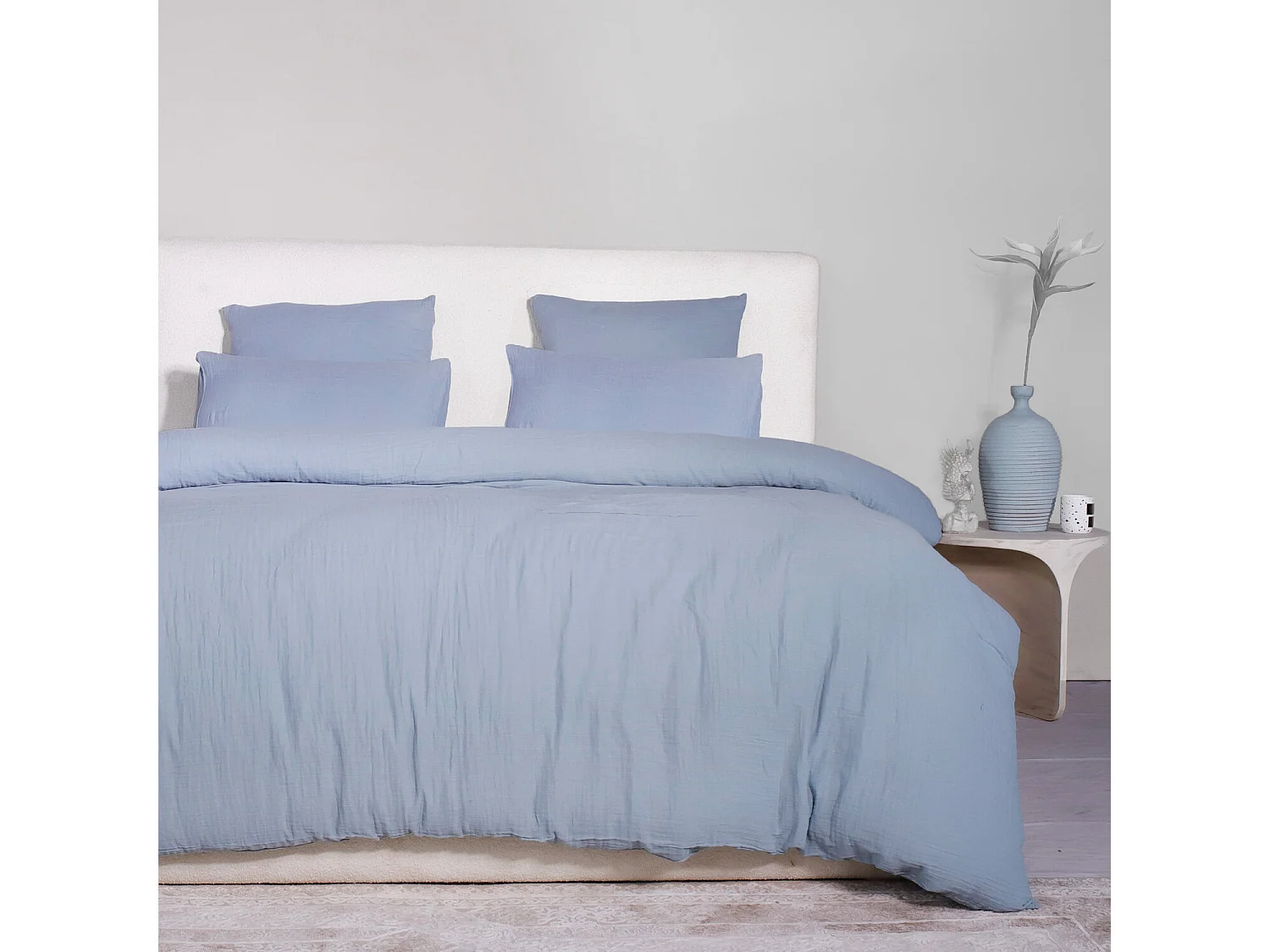 Parure Housse De Couette 100% Gaze De Coton Bleu Givrée