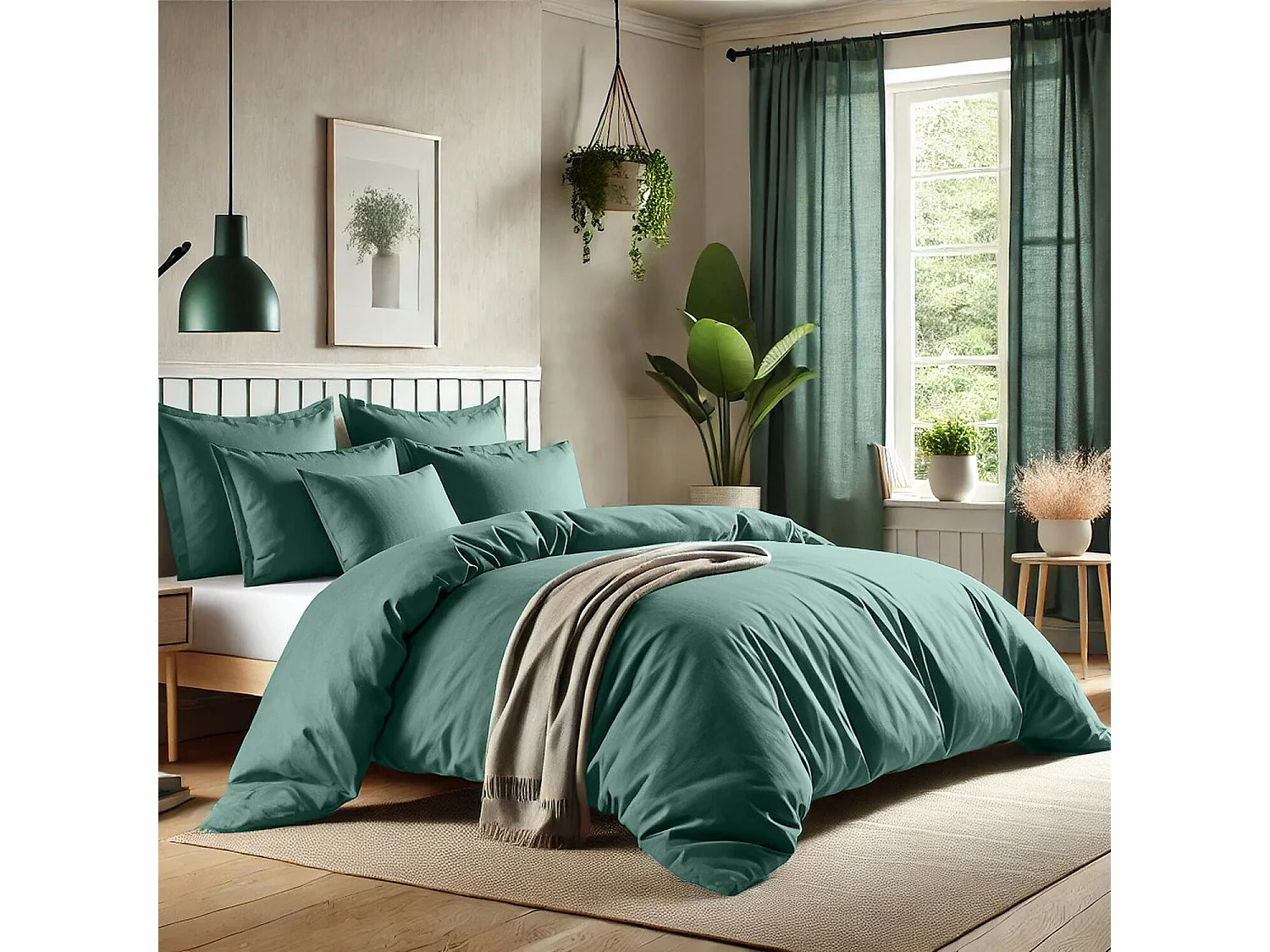 Parure Housse De Couette 3pcs 240x220cm 100% Coton 57fils Bleu Canard