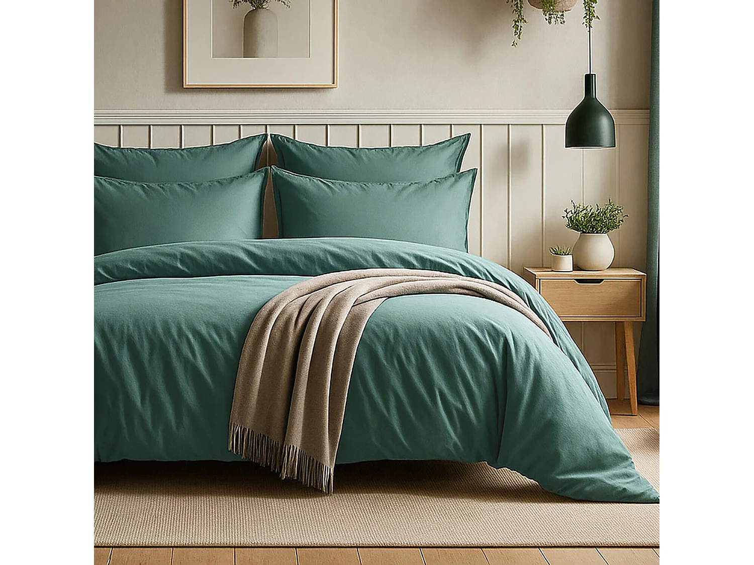 Parure Housse De Couette 3pcs 240x220cm 100% Coton 57fils Bleu Canard