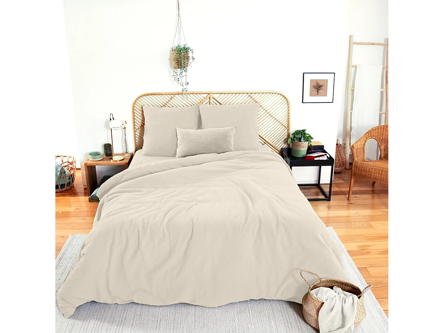 Parure housse de couette 100% gaze de coton galet