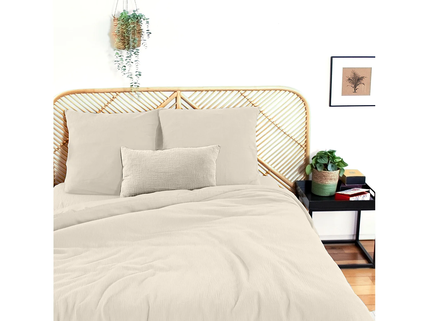 Parure housse de couette 100% gaze de coton galet