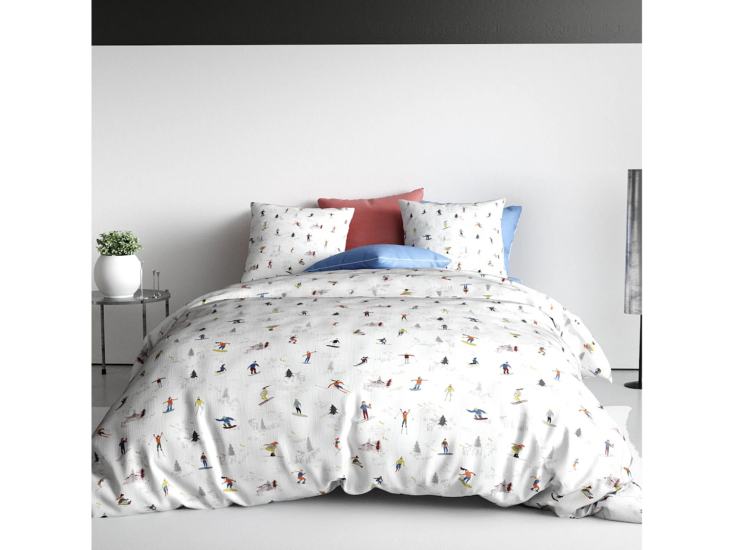 Parure Housse De Couette Skieur 100% Coton Imprimée
