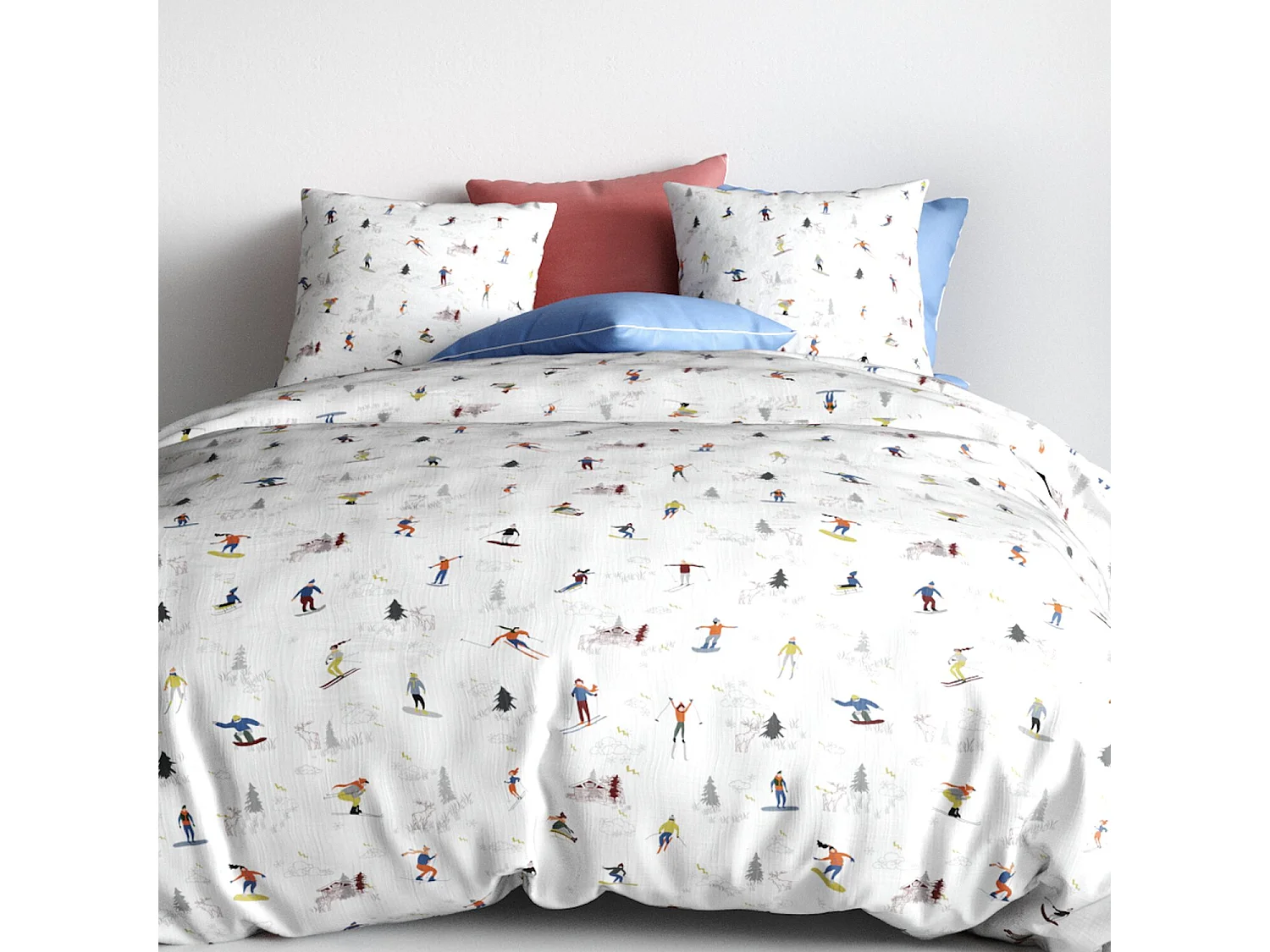 Parure Housse De Couette Skieur 100% Coton Imprimée
