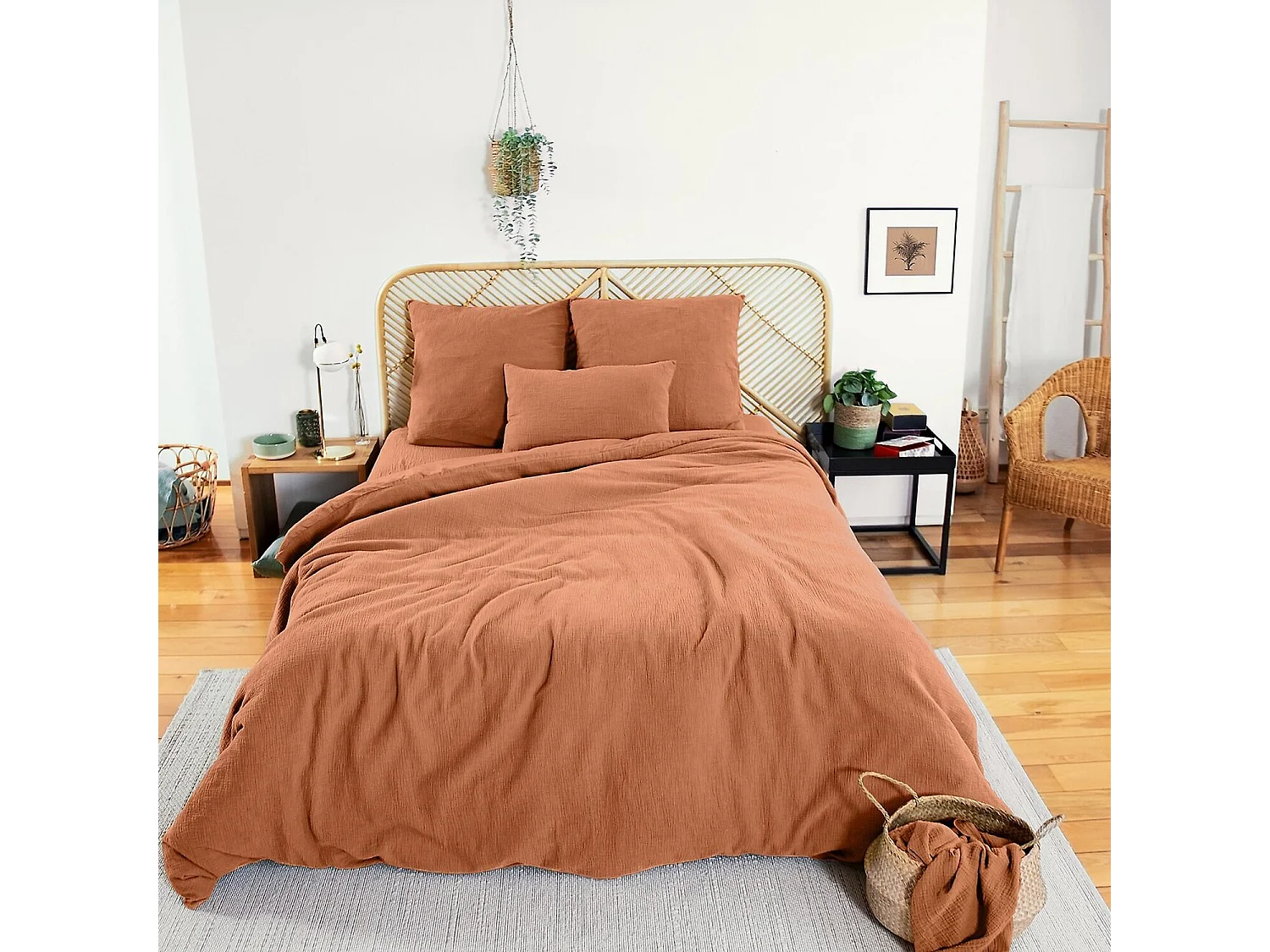 Parure Housse De Couette 100% Gaze De Coton Caramel