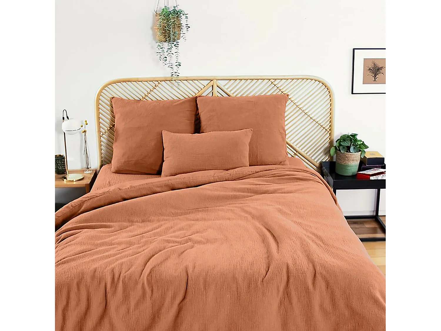 Parure Housse De Couette 100% Gaze De Coton Caramel