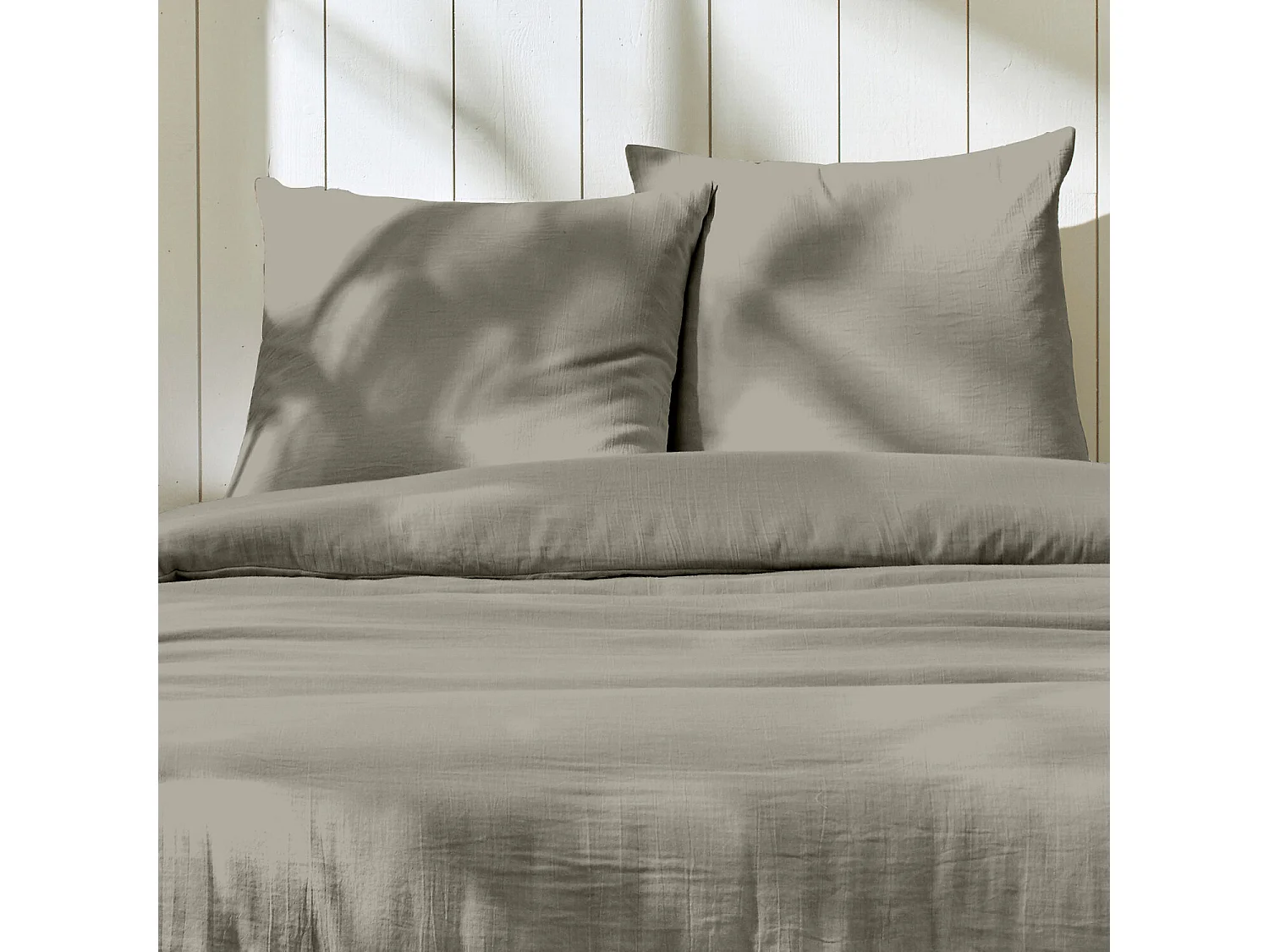 Parure housse de couette gaze de coton Gris Galet