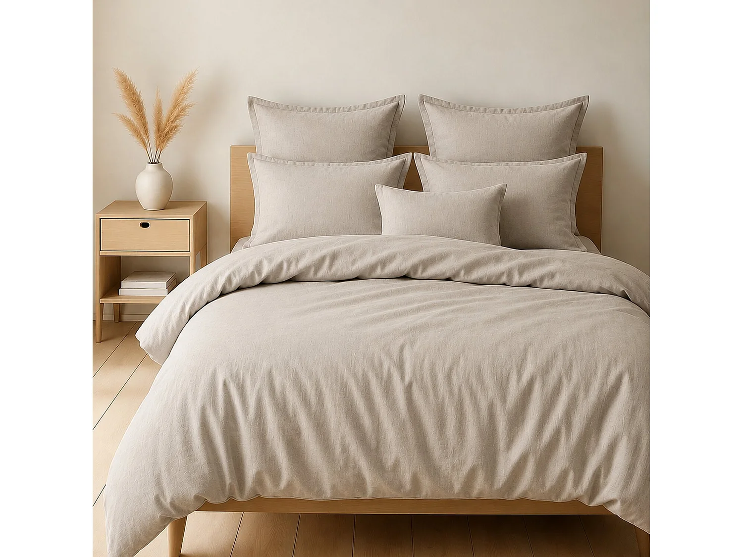 Parure Housse De Couette 100% Coton Grège