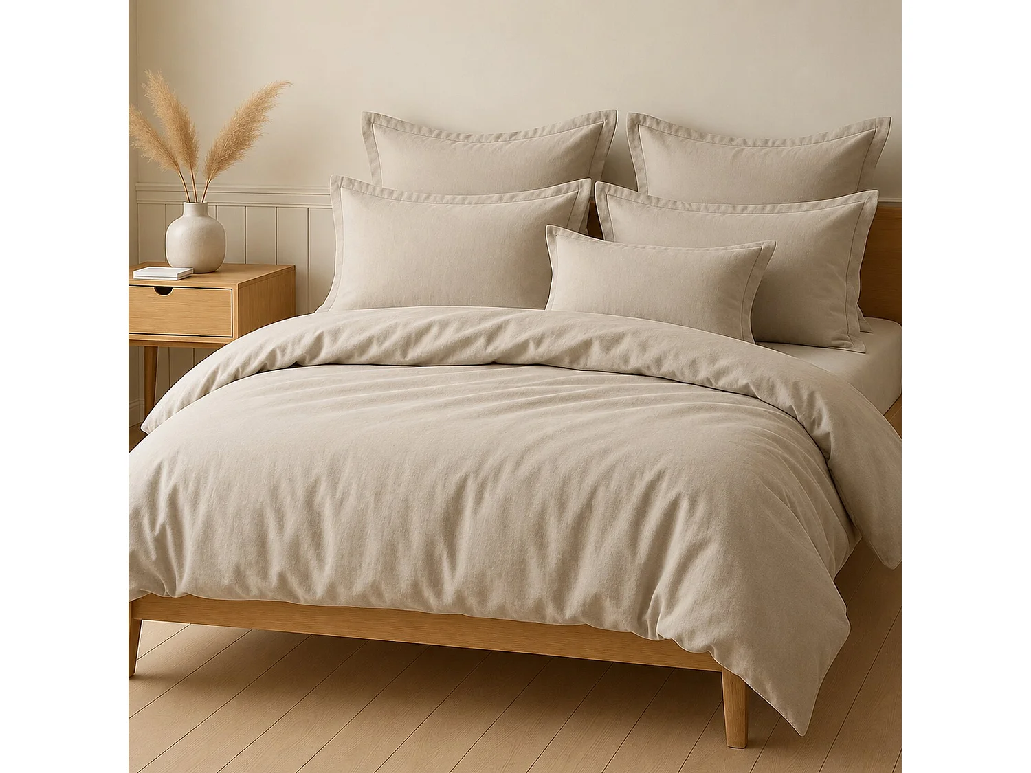 Parure Housse De Couette 100% Coton Grège