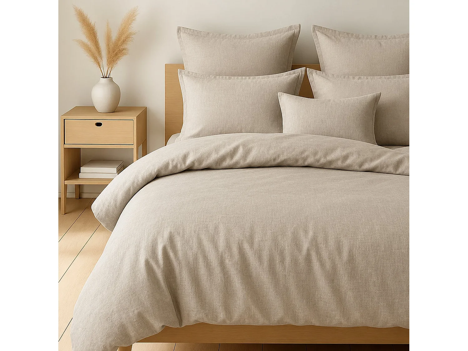 Parure Housse De Couette 100% Coton Grège