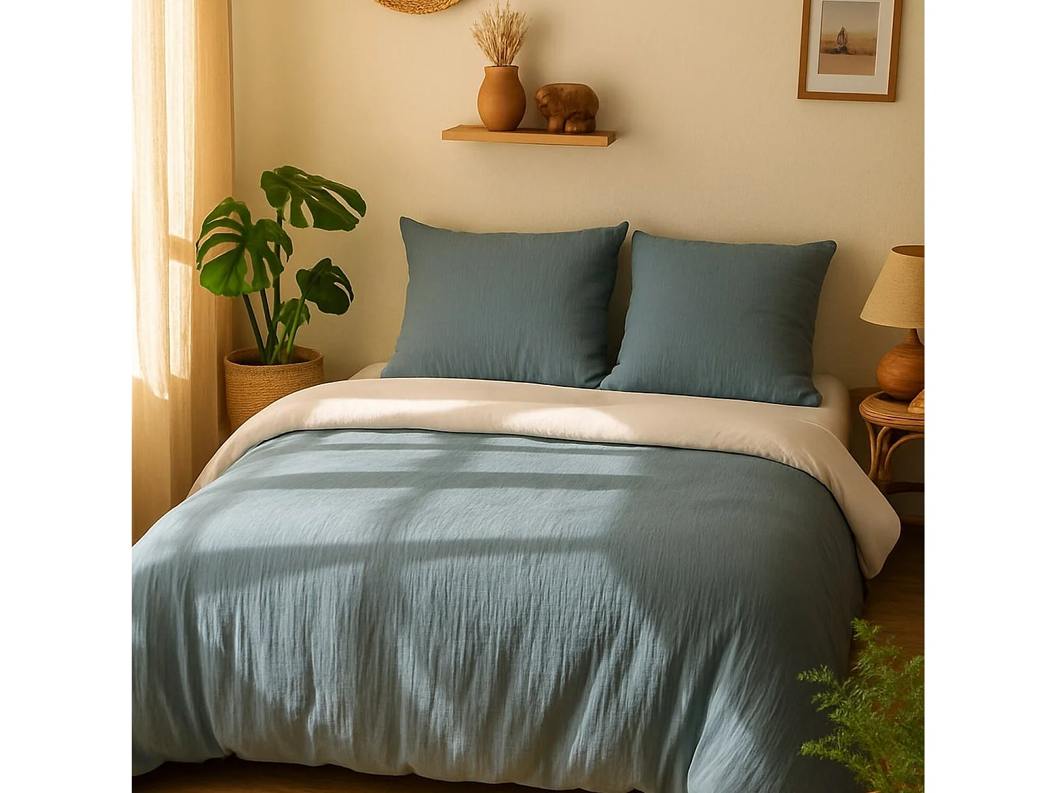 Parure Housse De Couette Gaze De Microfibre Bicolore