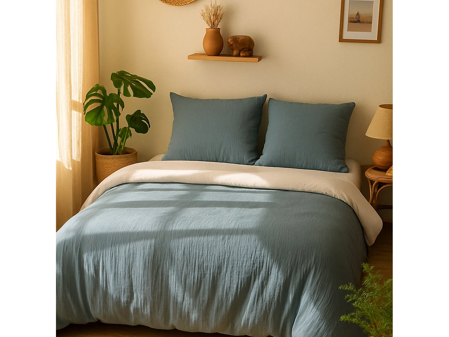 Parure Housse De Couette Gaze De Microfibre Bicolore