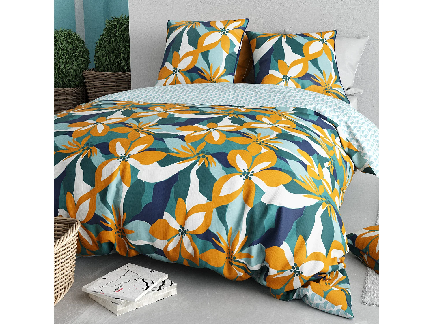Parure Housse De Couette  Flore 100% Percale De Coton Imprimée