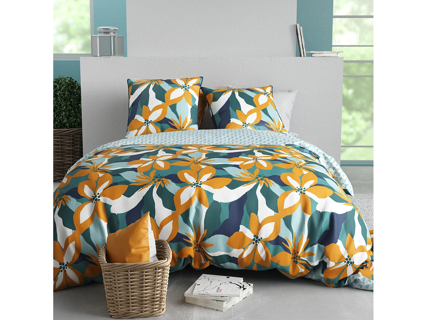 Parure Housse De Couette  Flore 100% Percale De Coton Imprimée