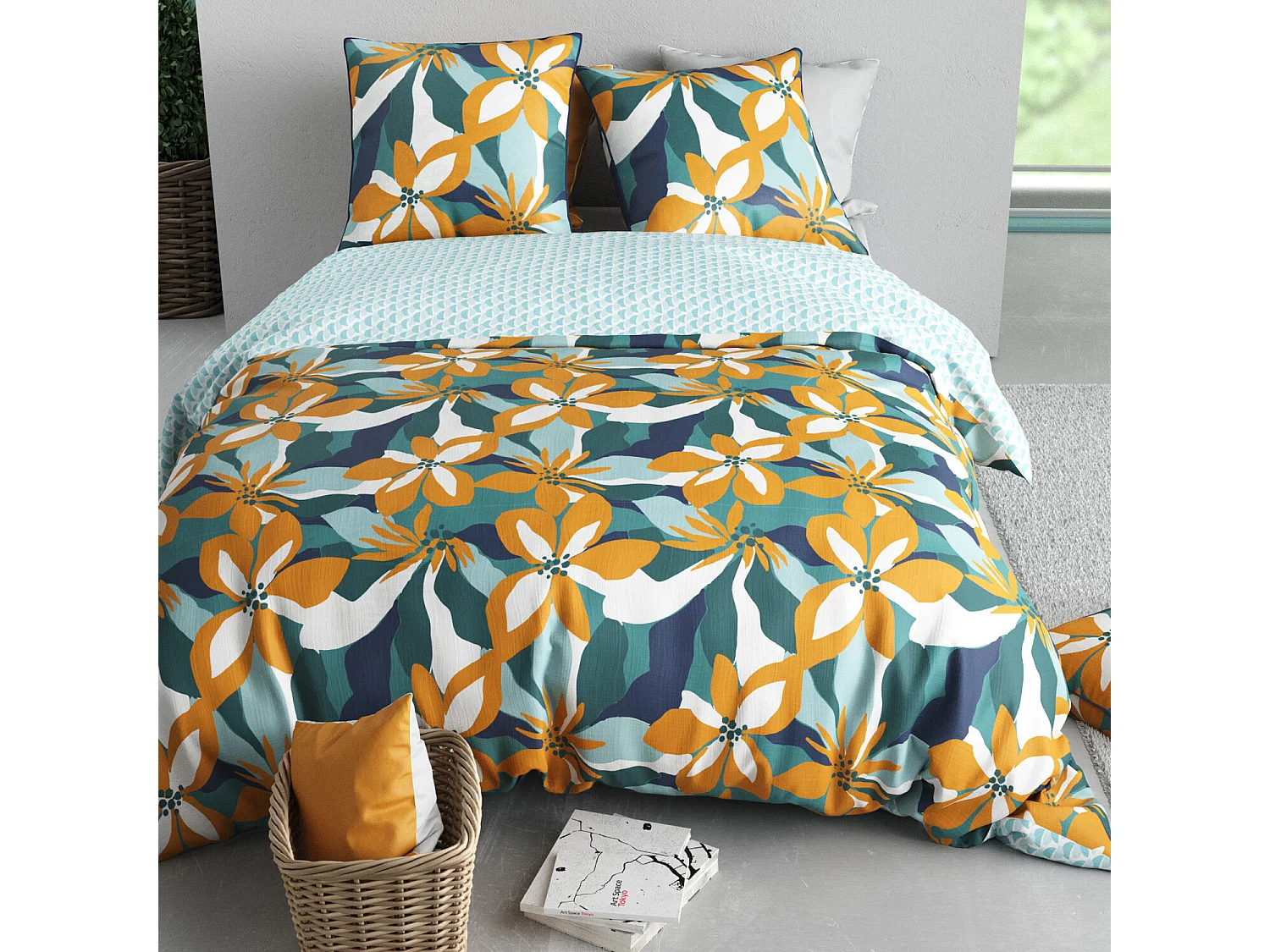 Parure Housse De Couette  Flore 100% Percale De Coton Imprimée