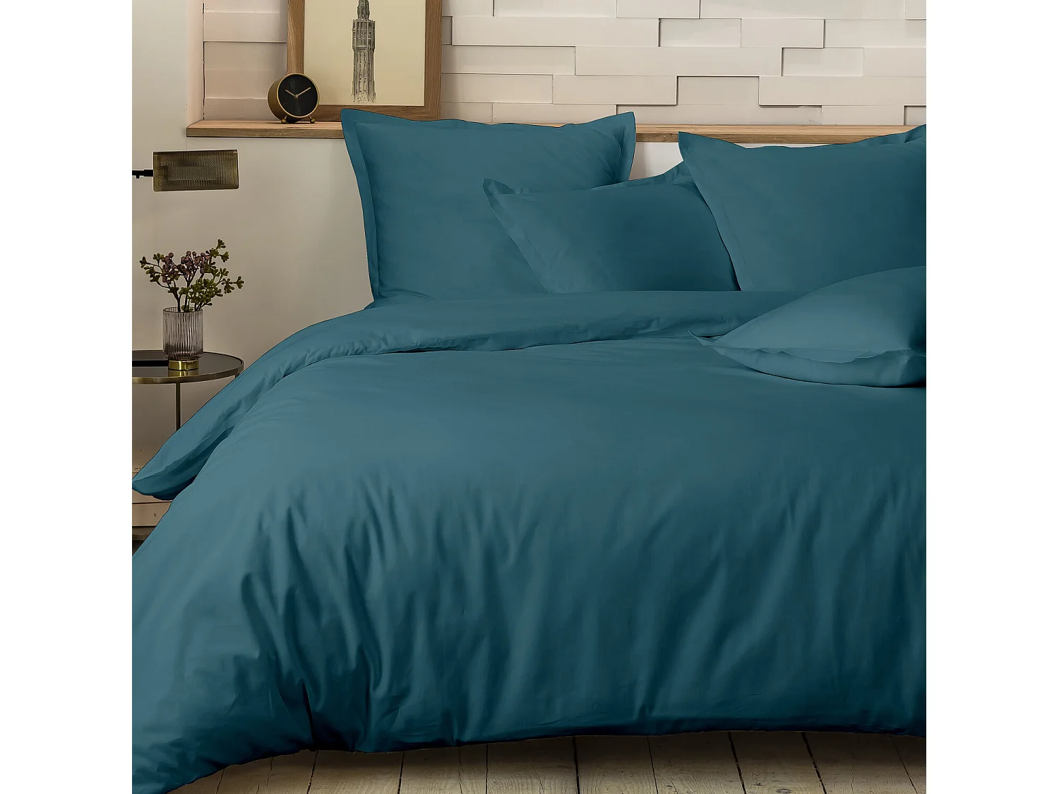 Parure housse de couette 100% percale de coton emeraude