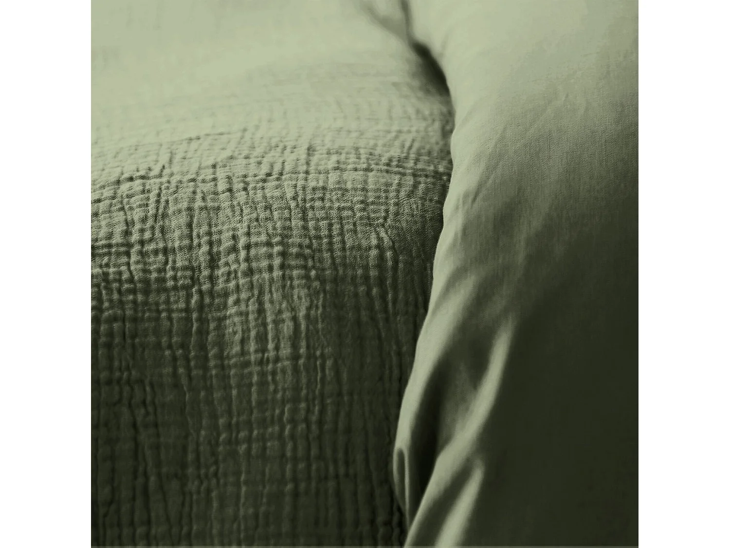Parure housse de couette 100% gaze de coton kaki