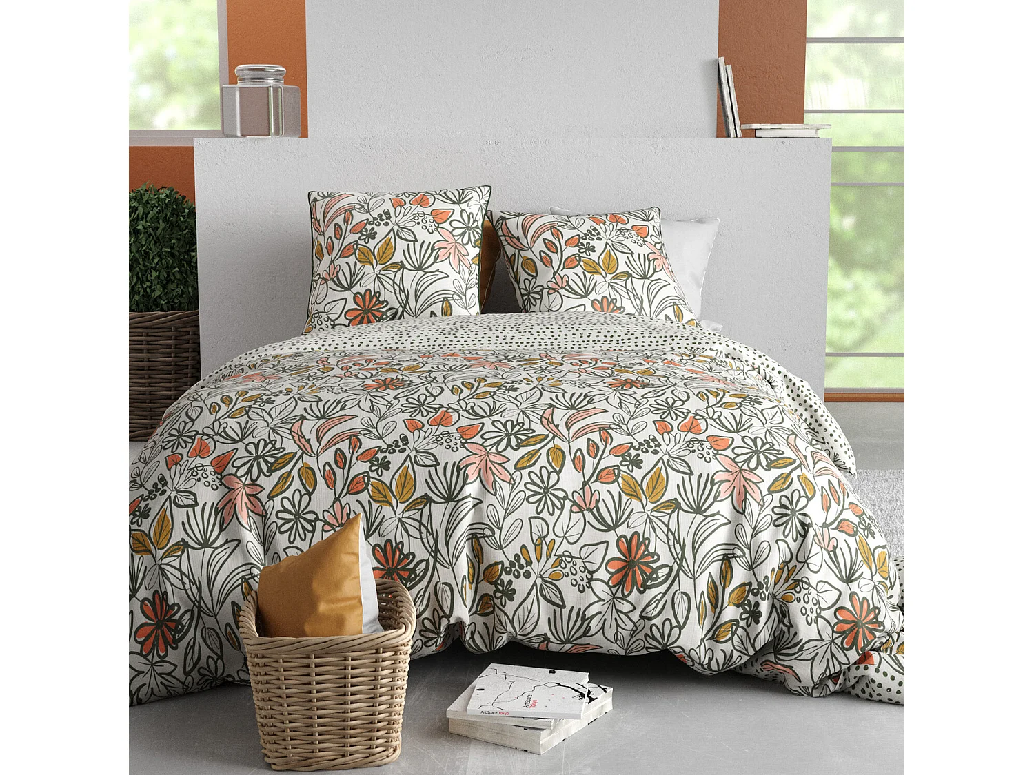 Parure housse de couette narcisse coton imprimée