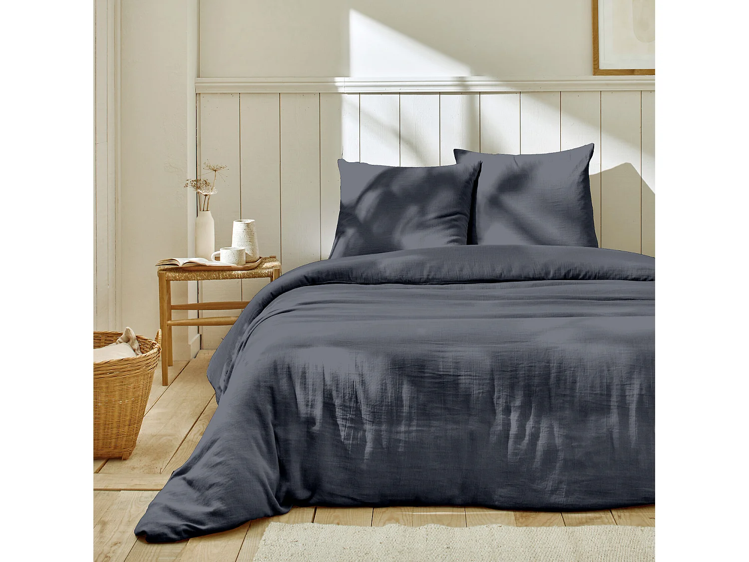 Parure housse de couette gaze de coton Bleu Jean