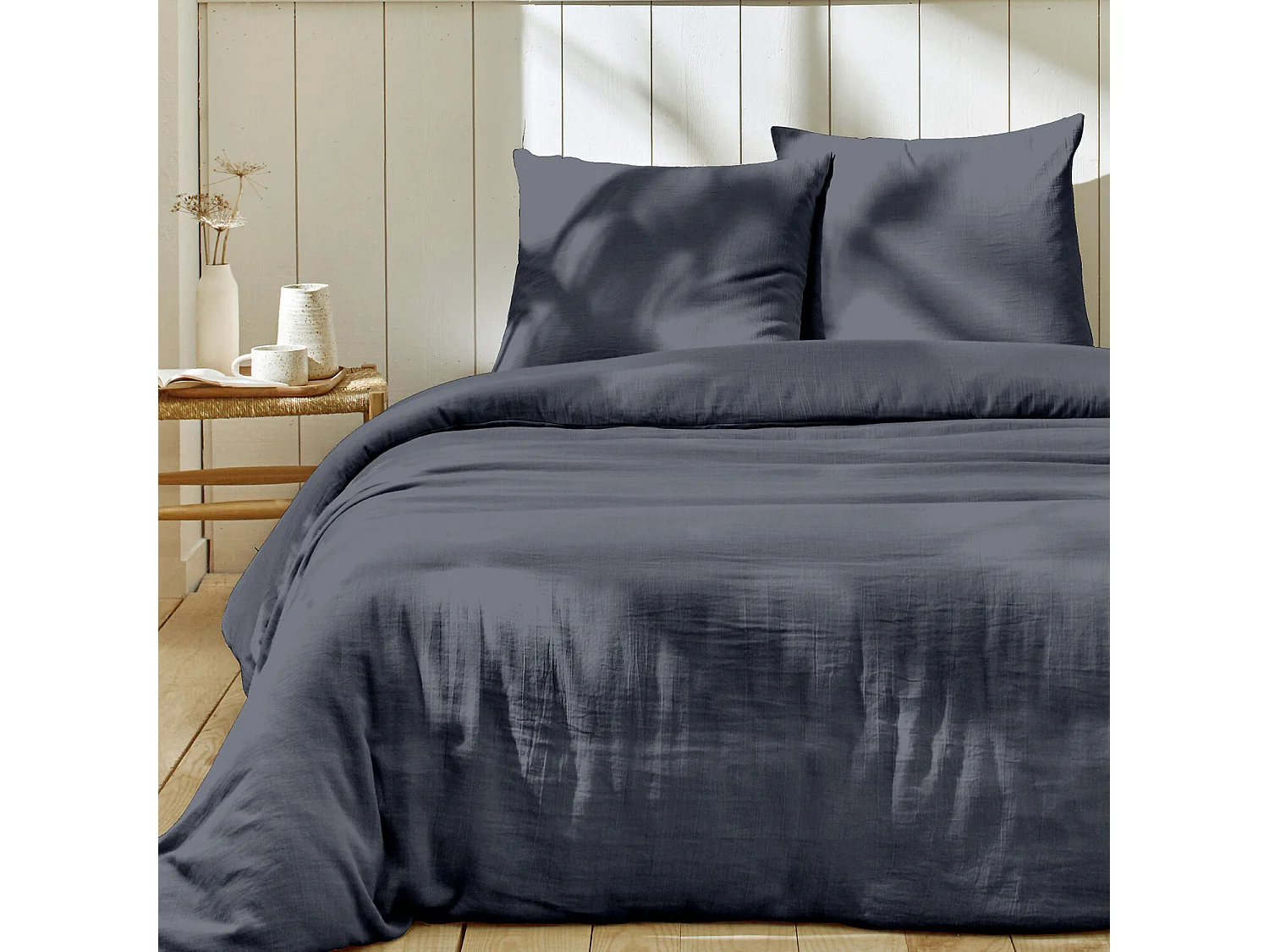 Parure housse de couette gaze de coton Bleu Jean