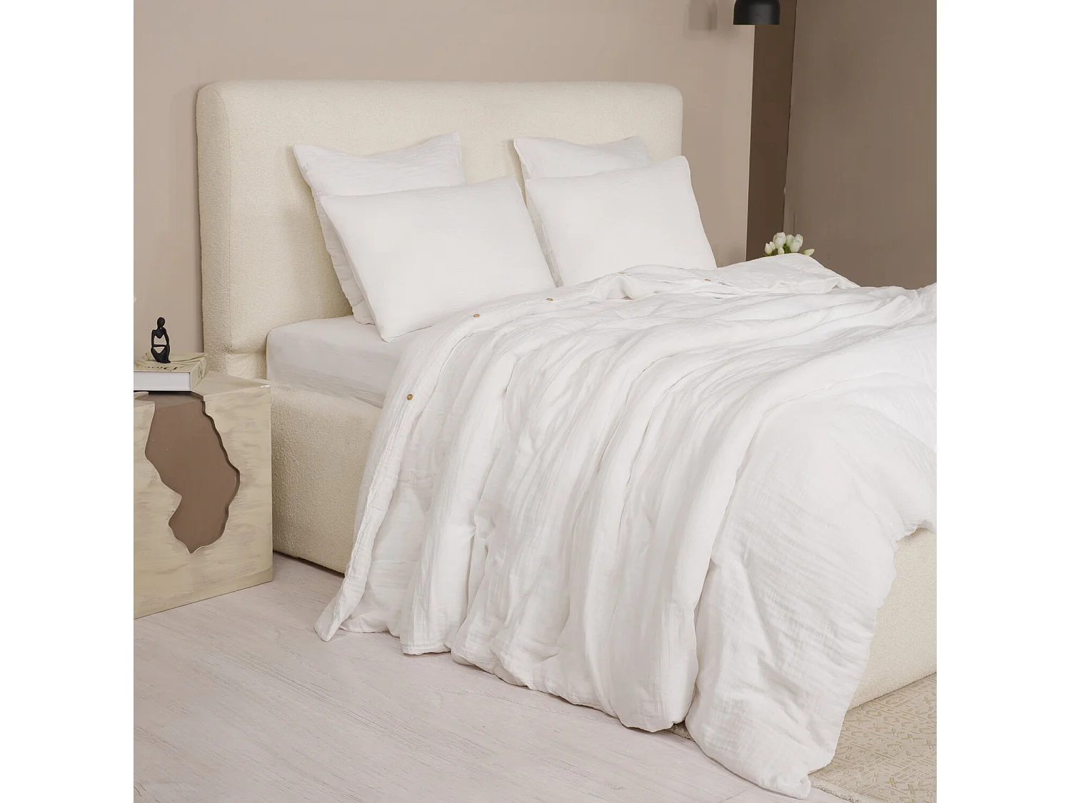 Parure Housse De Couette 100% Gaze De Coton Blanc Pur