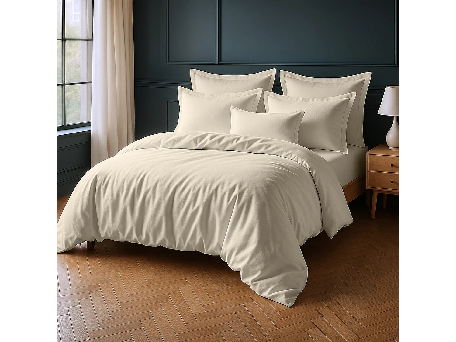 Parure Housse De Couette 100% Coton Ivoire