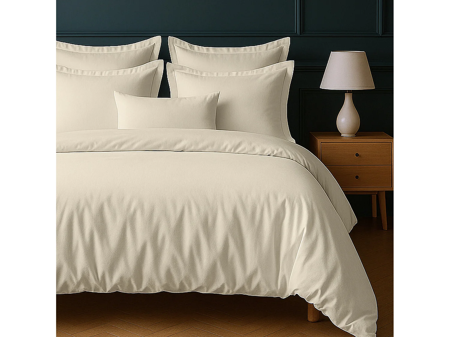 Parure Housse De Couette 100% Coton Ivoire