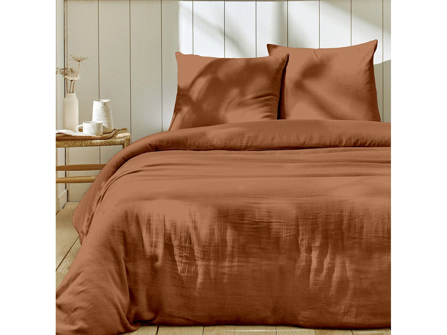 Parure housse de couette gaze de coton Terre Cuite