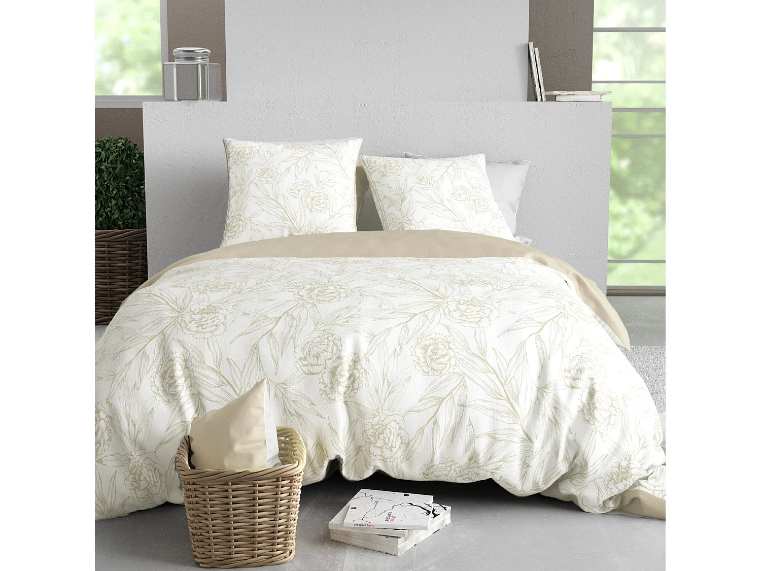 Parure housse de couette suzanne coton satin imprimée