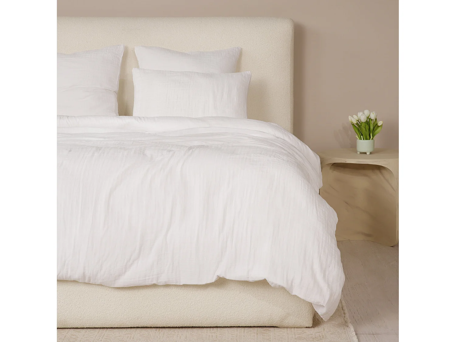 Parure Housse De Couette 100% Gaze De Coton Blanc Pur