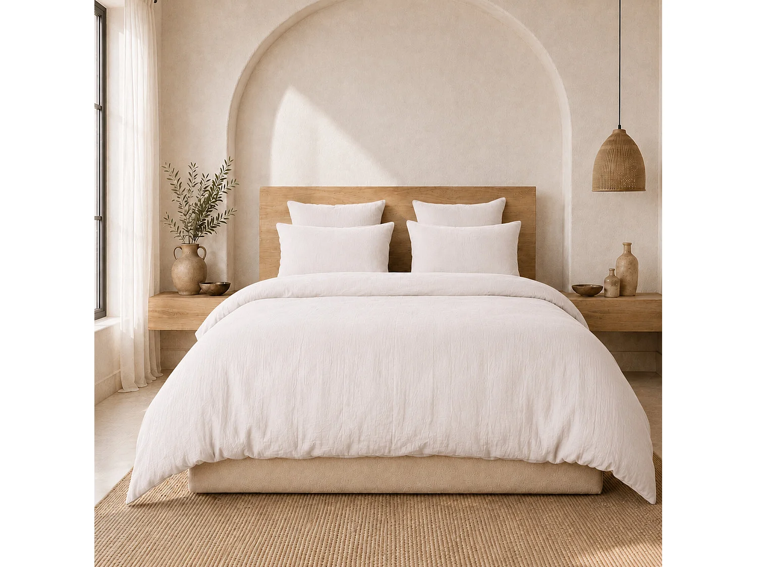 Parure Housse De Couette 100% Gaze De Coton Blanc Pur