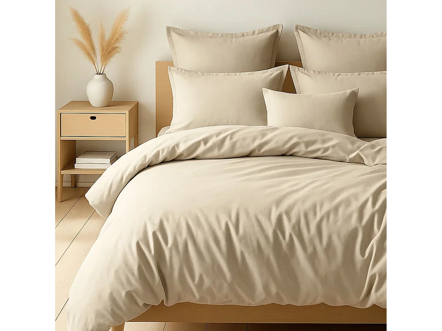 Parure Housse De Couette 100% Coton Grège