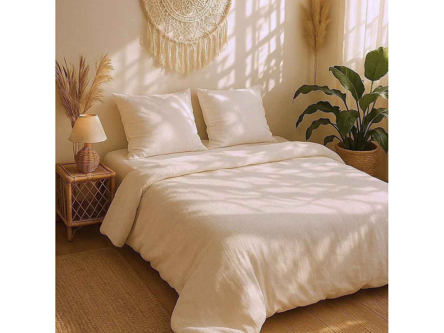 Parure Housse De Couette Gaze De Microfibre Ecru Naturel