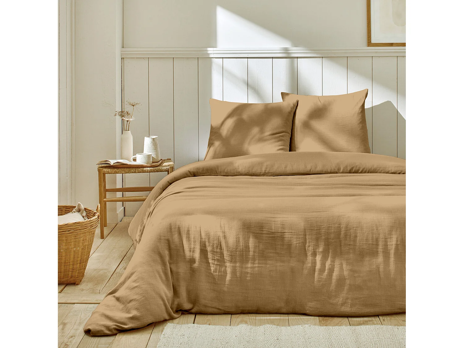 Parure De Couette 100% Gaze De Coton Camel