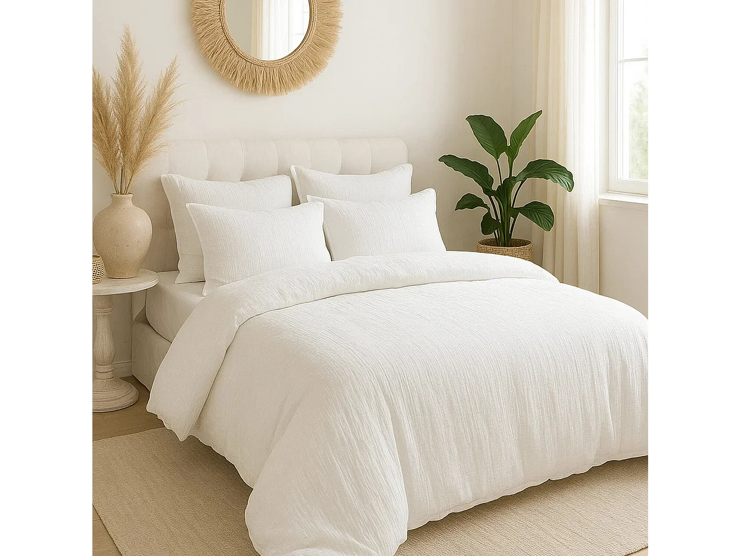 Parure Housse De Couette Gaze De Microfibre Blanc