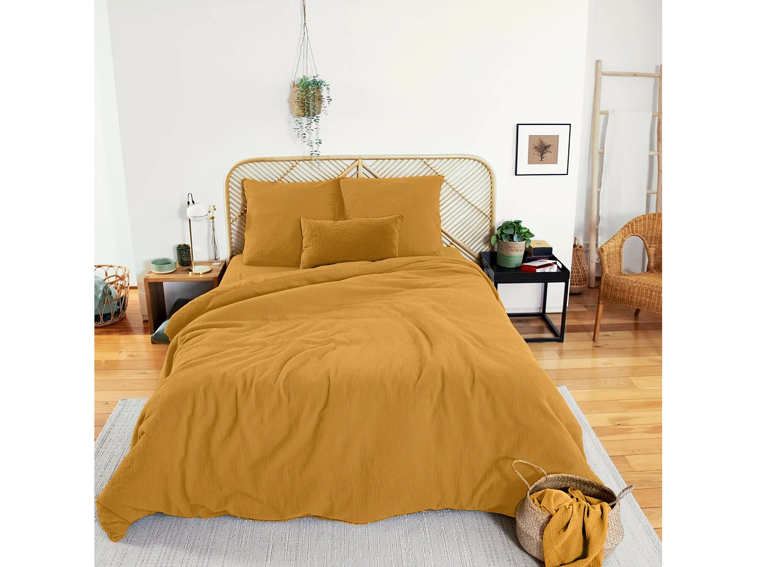 Parure housse de couette 100% gaze de coton miel