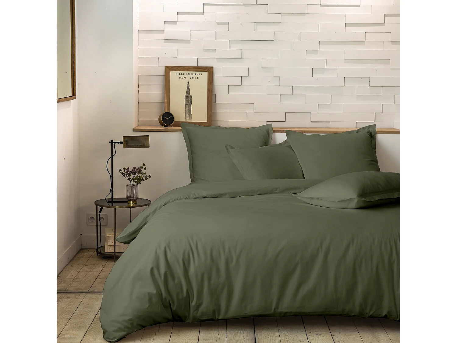 Parure Housse De Couette 100% Percale De Coton Kaki