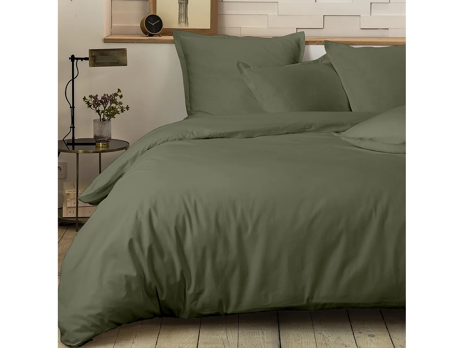 Parure Housse De Couette 100% Percale De Coton Kaki