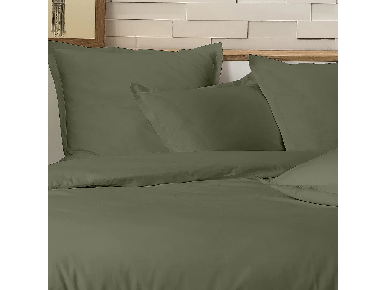 Parure Housse De Couette 100% Percale De Coton Kaki