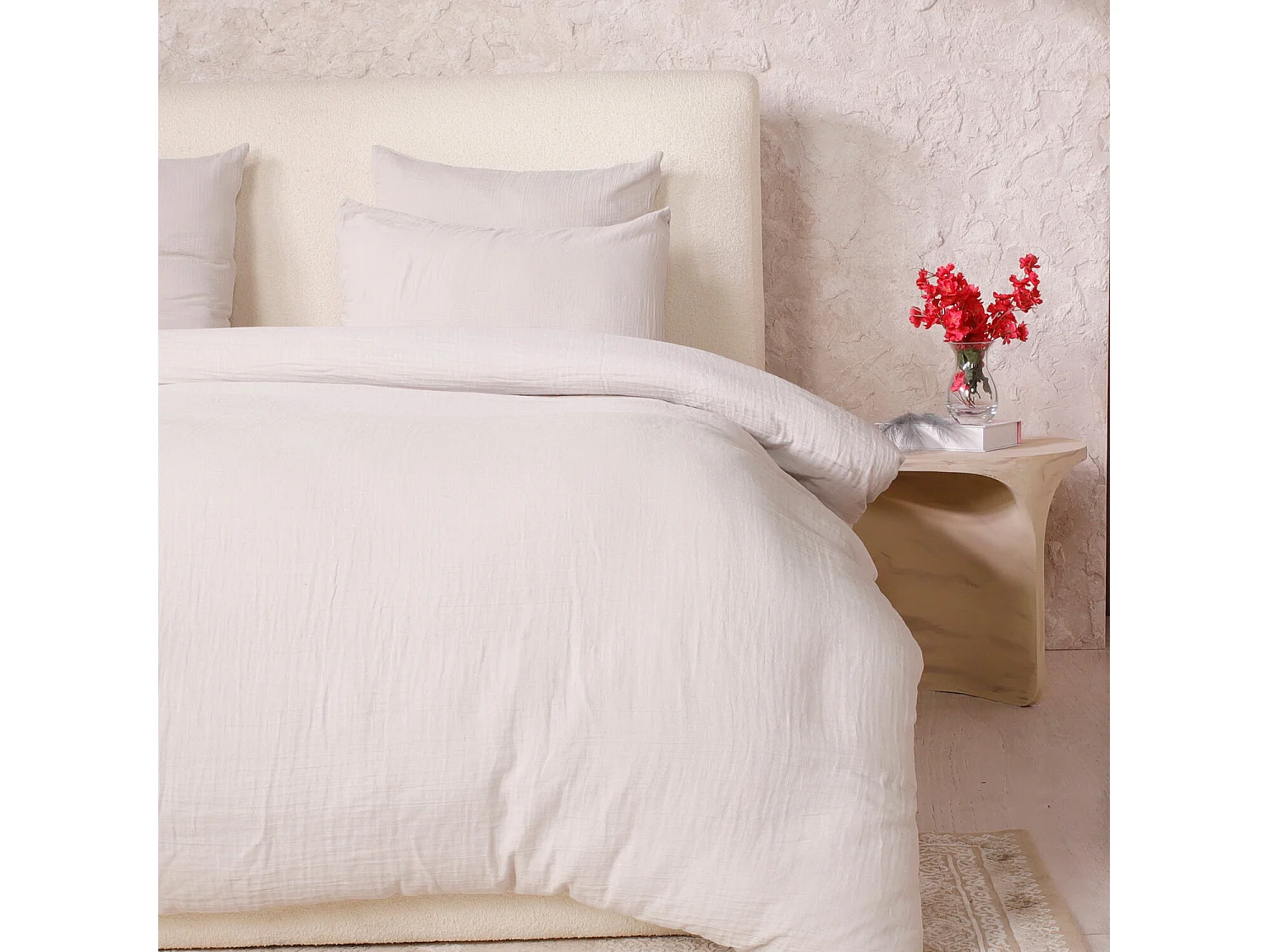 Parure Housse De Couette 100% Gaze De Coton Ecru Naturel