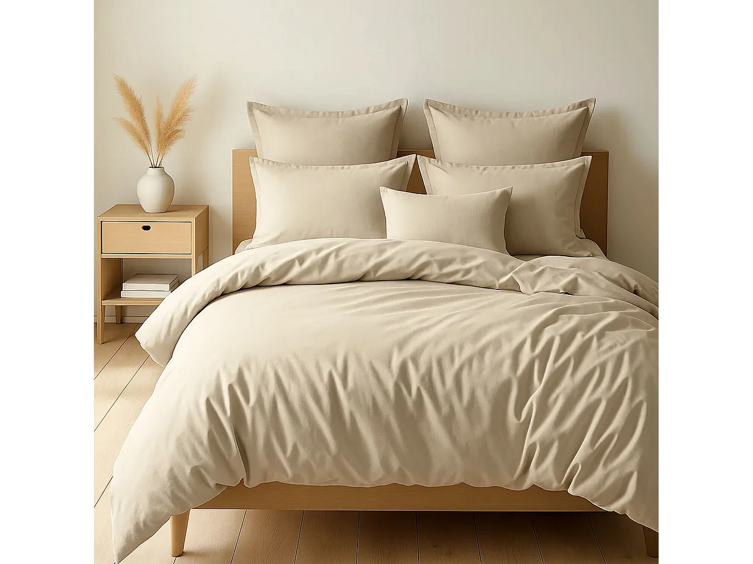 Parure Housse De Couette 100% Coton Grège