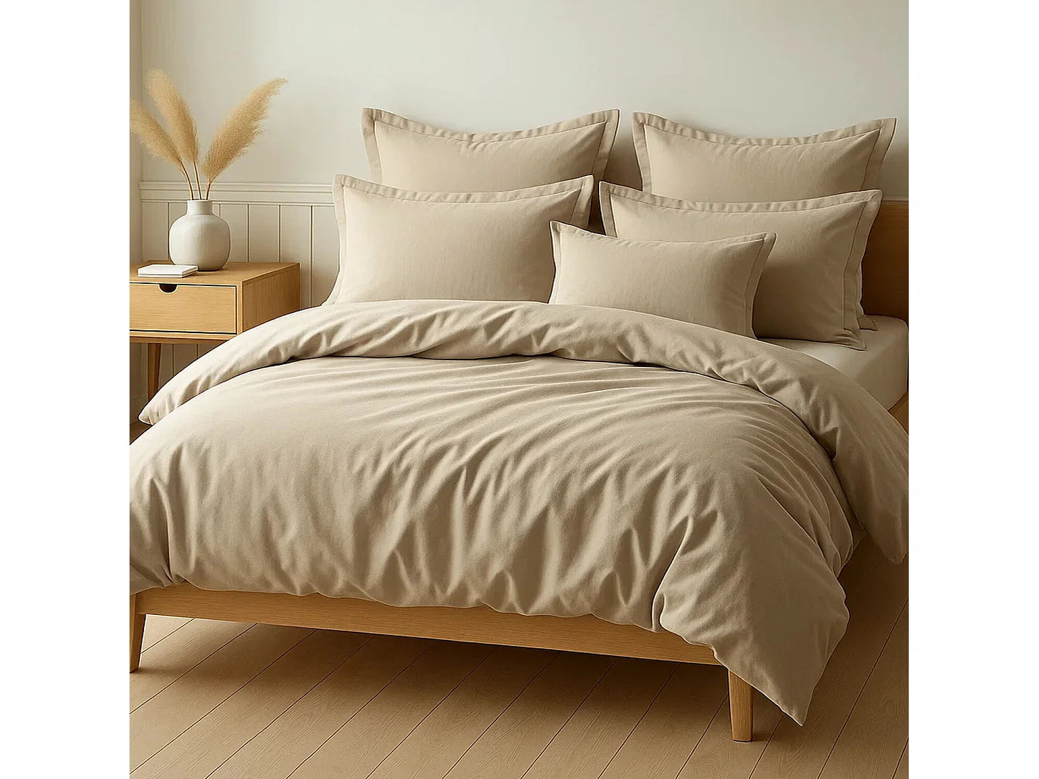 Parure Housse De Couette 100% Coton Grège