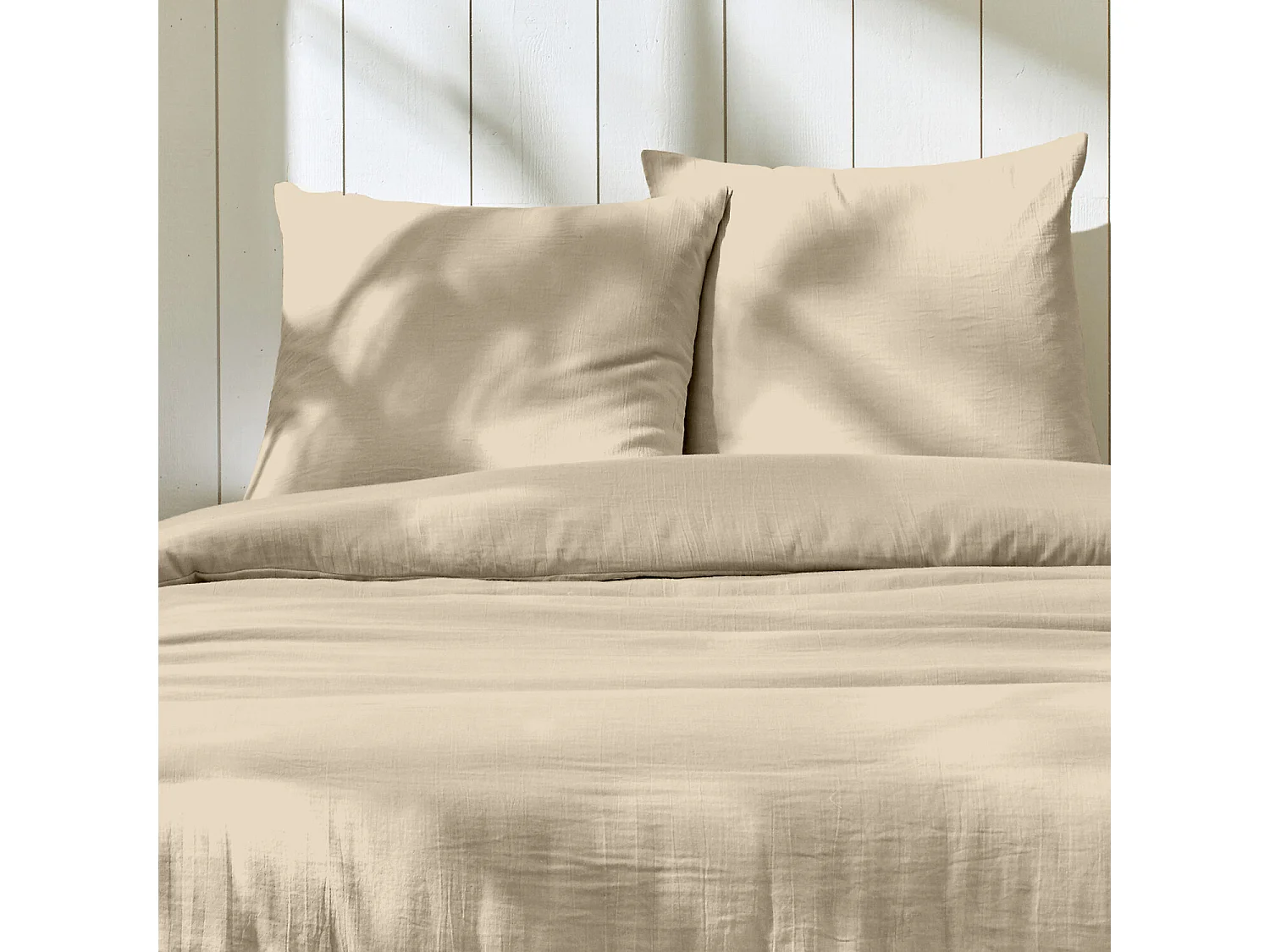Parure Housse De Couette Gaze De Coton Beige Lin
