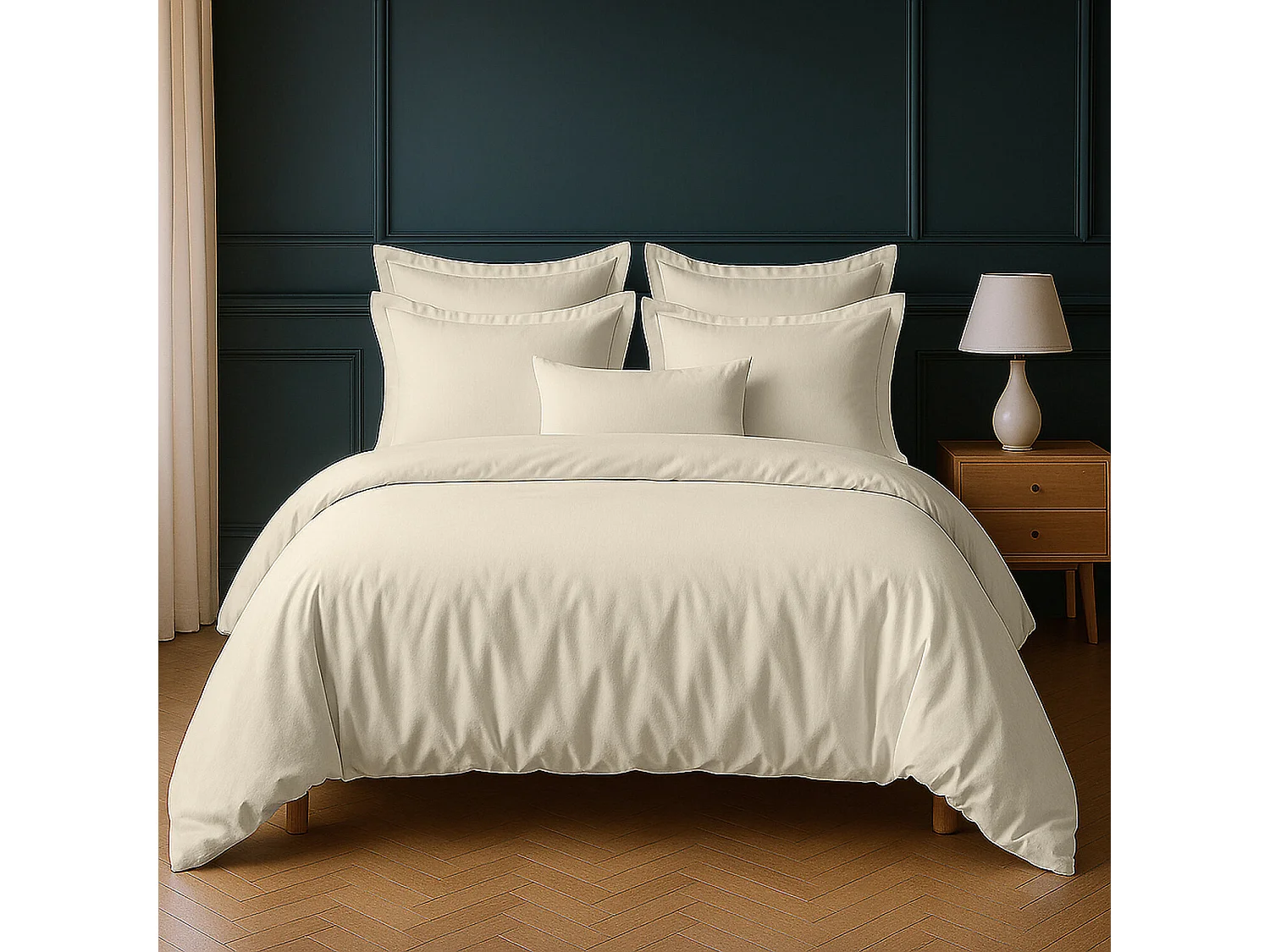 Parure Housse De Couette 100% Coton Ivoire