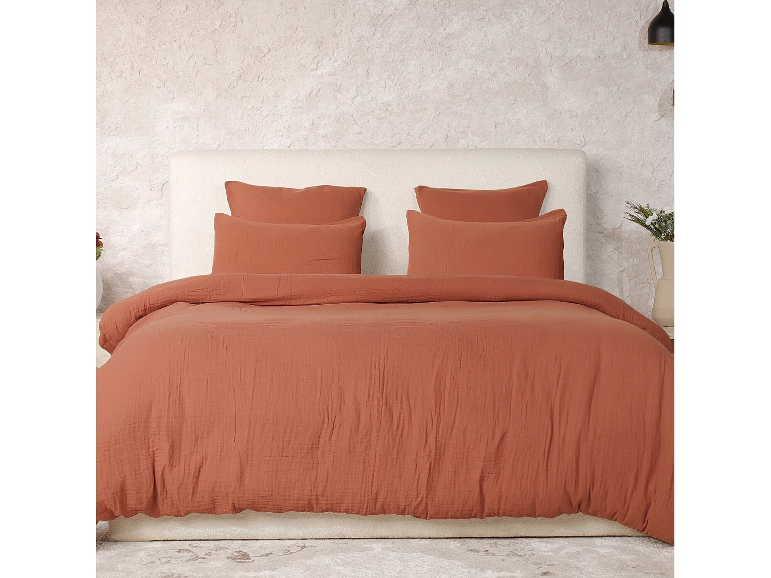 Parure Housse De Couette 100% Gaze De Coton Safran Mineral