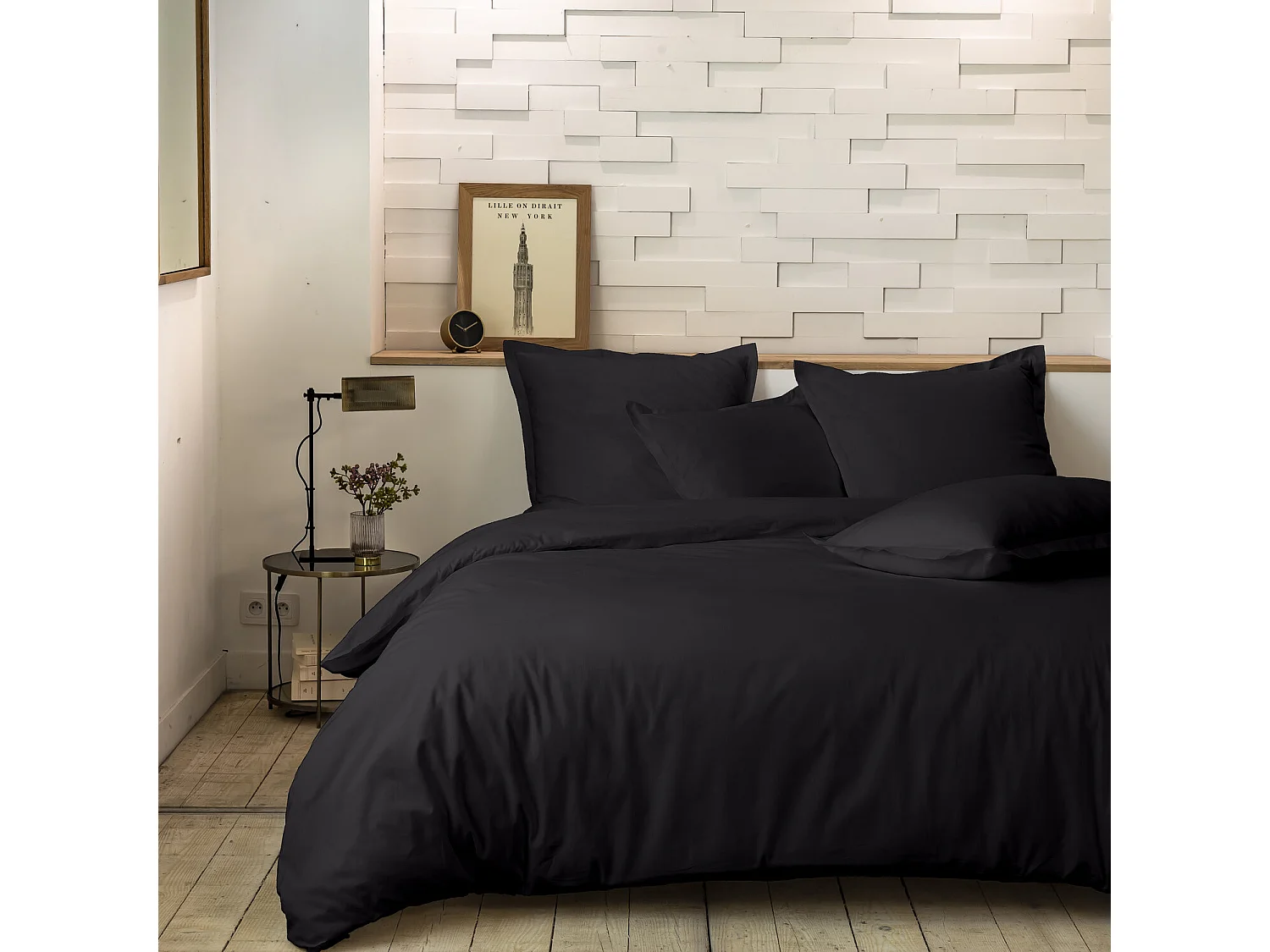 Parure Housse De Couette 100% Percale De Coton Noir