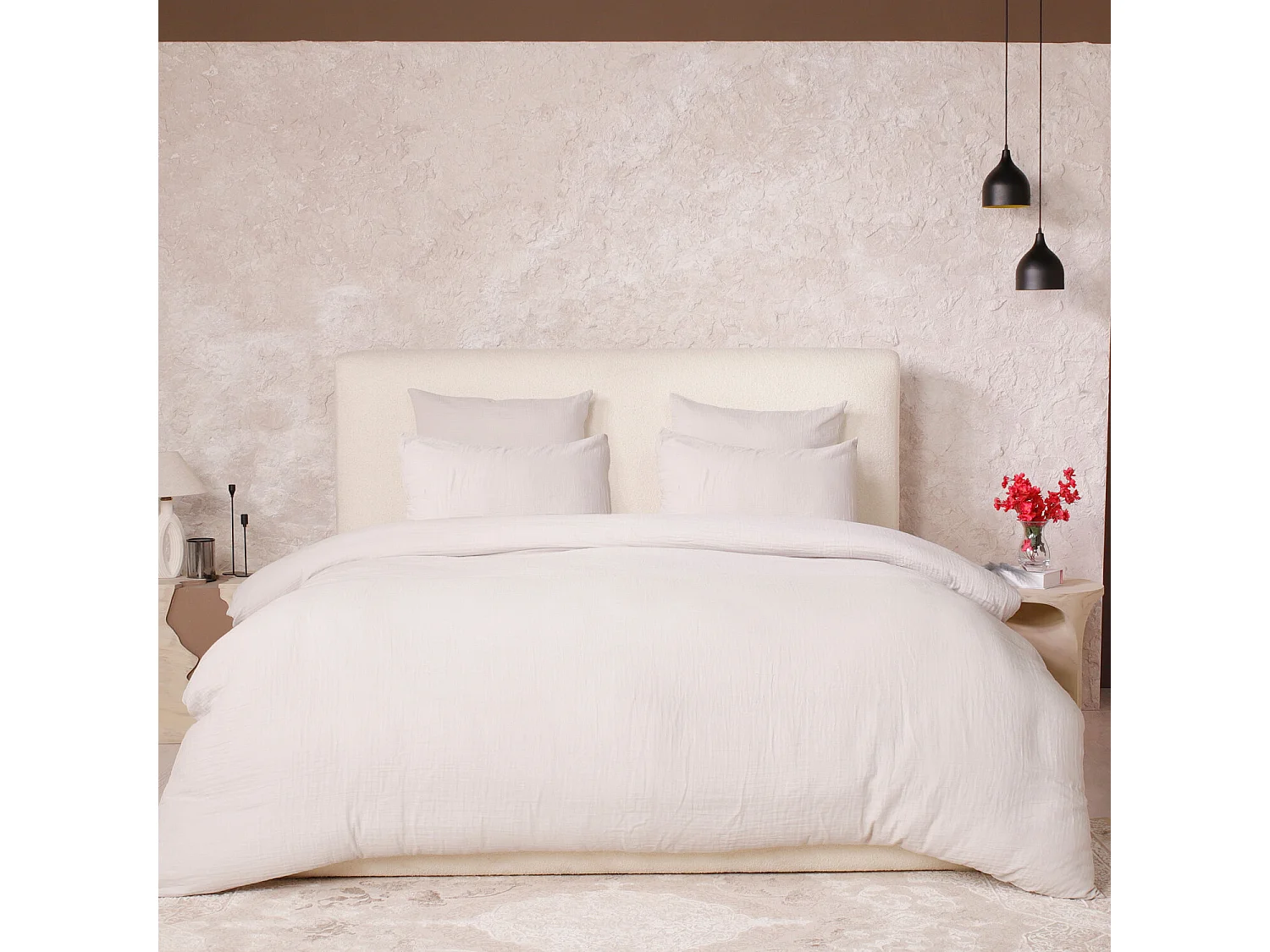 Parure Housse De Couette 100% Gaze De Coton Ecru Naturel