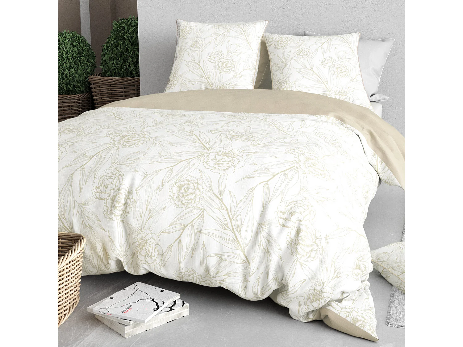 Parure housse de couette suzanne coton satin imprimée