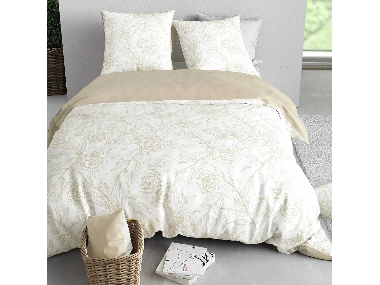 Parure housse de couette suzanne coton satin imprimée